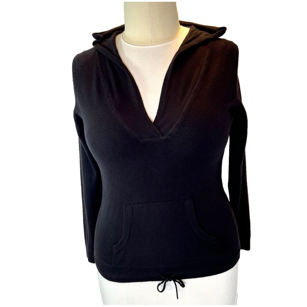 Women's L Kenar Hooded Sweater Ribbed Tunic Length Front Pocket